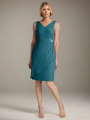 Sheath V-Neck Knee-Length Chiffon Mother of the Bride Dress
