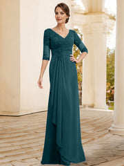 Sheath/Column V-Neck Chiffon Mother Of The Bride Dresses With Appliques Lace