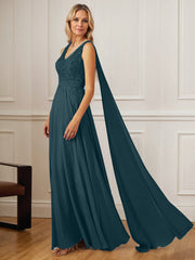 A-Line V-Neck Floor-Length Chiffon Mother of the Bride Dress