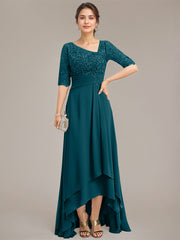 A-line Asymmetrical Asymmetrical Lace Chiffon Mother of the Bride Dress With Pleated Sequins
