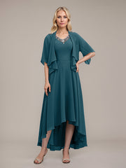 A-line V-Neck Asymmetrical Chiffon Mother of the Bride Dress With Beading Sequins