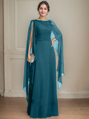 A-line Scoop Floor-Length Chiffon Mother of the Bride Dress With Bow Pleated