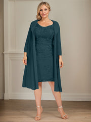 Sheath/Column V-Neck Knee-Length Lace Chiffon Mother of the Bride Dress