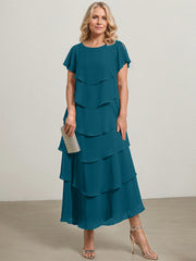 A-line Scoop Asymmetrical Chiffon Mother of the Bride Dress With Ruffle