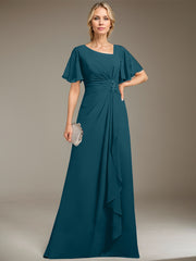A-line Asymmetrical Floor-Length Chiffon Mother of the Bride Dress With Pleated Beading Sequins