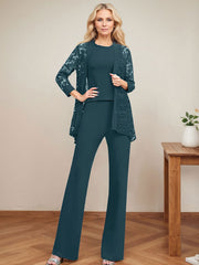 Jumpsuit/Pantsuit Scoop Neck Elastic Satin Mother Of The Bride Dresses