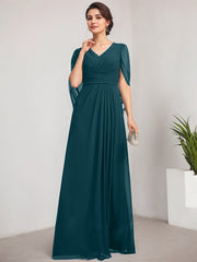 A-line V-Neck Floor-Length Chiffon Mother of the Bride Dress With Pleated