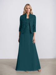 Sheath/Column Square Neck Floor-Length Chiffon Mother of the Bride Dress