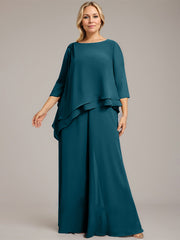Separates Jumpsuit/Pantsuit Scoop Floor-Length Chiffon Mother of the Bride Dress With Beading