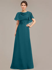 A-line Scoop Floor-Length Chiffon Mother of the Bride Dress With Sequins Appliques Lace