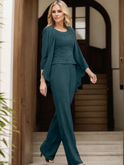 Jumpsuit/Pantsuit Scoop Neck Chiffon Mother Of The Bride Dresses With Lace
