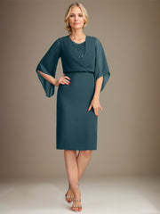 Sheath/Column V-Neck Knee-Length Lace Chiffon Mother of the Bride Dress With Sequins