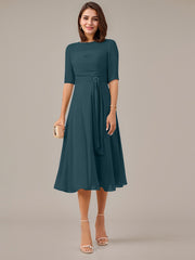 A-Line Boat-neck Pleated Chiffon Mother of the Bride Dress
