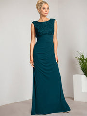 Empire Scoop Floor-Length Mesh Lace Mother of the Bride Dress With Pleated