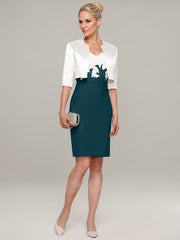 Sheath/Column V-Neck Knee-Length Satin Mother of the Bride Dress With Jacket Appliqued