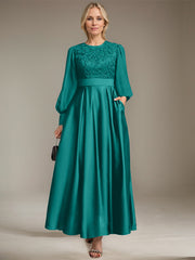 A-line Scoop Ankle-Length Lace Satin Chiffon Mother of the Bride Dress With Sequins