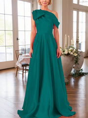 A-Line One-Shoulder Sleeveless Satin Mother Of The Bride Dresses With Bow