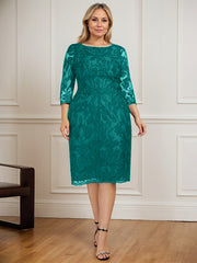 Sheath/Column Scoop Knee-Length Lace Mother of the Bride Dress