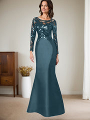Scoop Neck Long Sleeves Floor-Length Satin/Sequined Mother Of The Bride Dresses
