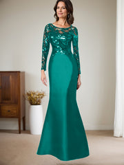 Scoop Neck Long Sleeves Floor-Length Satin/Sequined Mother Of The Bride Dresses