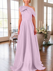 A-Line One-Shoulder Sleeveless Satin Mother Of The Bride Dresses With Bow