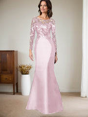 Scoop Neck Long Sleeves Floor-Length Satin/Sequined Mother Of The Bride Dresses
