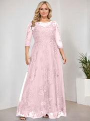 A-line Scoop Illusion Floor-Length Tulle Lace Mother of the Bride Dress With Sequins