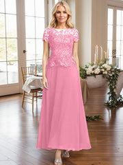 A-Line Illusion Neck Ankle-Length Chiffon Mother Of The Bride Dresses With Lace