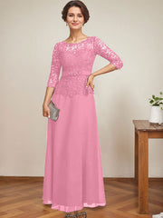 A-line Scoop Illusion Ankle-Length Chiffon Lace Mother of the Bride Dress With Rhinestone Beading