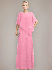 Sheath/Column Scoop Floor-Length Chiffon Lace Mother of the Bride Dress With Sequins Beading