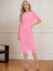 Sheath/Column Scoop Knee-Length Lace Mother of the Bride Dress