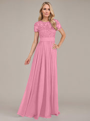 A-Line Scoop Floor-Length Chiffon Mother of the Bride Dress