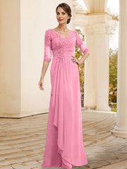 Sheath/Column V-Neck Chiffon Mother Of The Bride Dresses With Appliques Lace