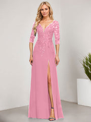 Sheath/Column V-Neck Floor-Length Lace Chiffon Mother of the Bride Dress With Sequins
