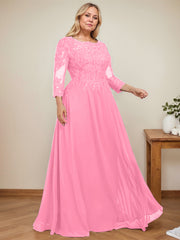 A-line Scoop Floor-Length Lace Chiffon Mother of the Bride Dress With Sequins
