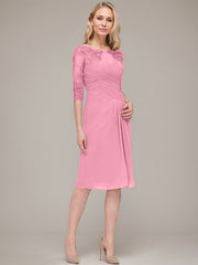 Sheath/Column Knee-Length Chiffon Mother of the Bride Dress With Jacket Appliqued Pleated
