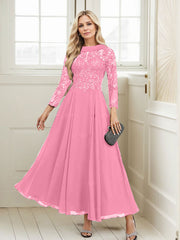 A-Line Scoop Neck Ankle-Length Chiffon Mother Of The Bride Dresses With Lace