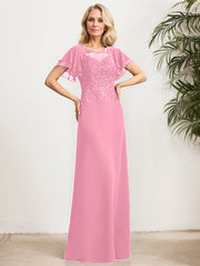 A-line Scoop Illusion Floor-Length Lace Chiffon Mother of the Bride Dress With Sequins