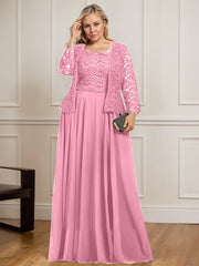 A-line Square Floor-Length Lace Chiffon Mother of the Bride Dress With Sequins