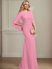 Trumpet/Mermaid Boat Neck Floor-Length Chiffon Mother of the Bride Dress With Pleated