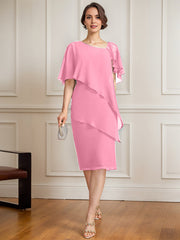 Sheath/Column Asymmetrical Knee-Length Chiffon Mother of the Bride Dress With Sequins Beading