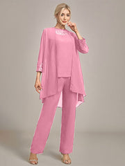 Navy Long Sleeves 3 Pieces Mother of the Bride Pant Suits