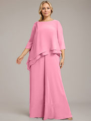 Separates Jumpsuit/Pantsuit Scoop Floor-Length Chiffon Mother of the Bride Dress With Beading