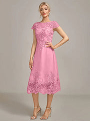 Dusty Rose A-Line Tea-Length Mother of the Bride Dress With Sequins