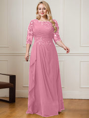 A-line Scoop Floor-Length Lace Chiffon Mother of the Bride Dress With Cascading Ruffles Sequins