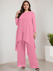 Separates Jumpsuit/Pantsuit Scoop Floor-Length Chiffon Mother of the Bride Dress With Beading Sequins