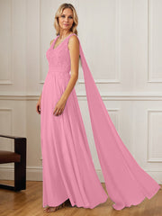 A-Line V-Neck Floor-Length Chiffon Mother of the Bride Dress