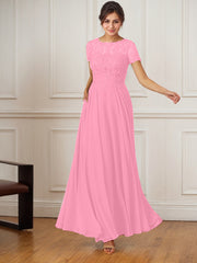 A-Line Boat-Neck Floor-Length Sequins Chiffon Mother of the Bride Dress