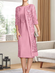 Sheath/Column Scoop Knee-Length Chiffon Mother of the Bride Dress With Pleated Sequins