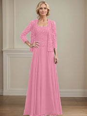 A-Line Square Neckline Chiffon Mother Of The Bride Dresses With Lace